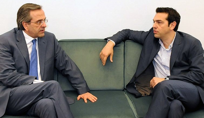 Άγρια σύγκρουση Σαμαρά-Τσίπρα για χρεοκοπία και ευρώ