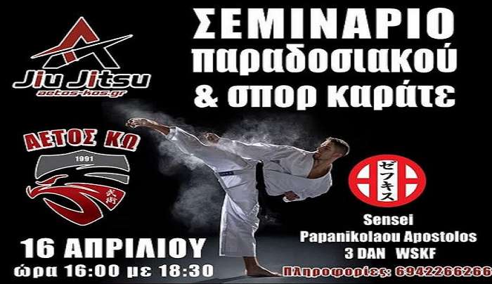 ΑΕΤΟΣ Κω: Δωρεάν σεμινάριο γνωριμίας αγωνιστικού &amp; παραδοσιακού Καράτε