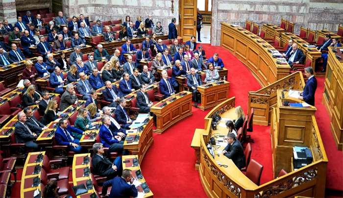 Στο βήμα της Βουλής ο πρωθυπουργός, Κυριάκος Μητσοτάκης  ΓΙΩΡΓΟΣ ΚΟΝΤΑΡΙΝΗΣ/EUROKINISSI