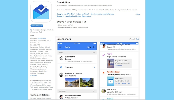 Διαθέσιμη η εφαρμογή του Inbox της Google για iPad