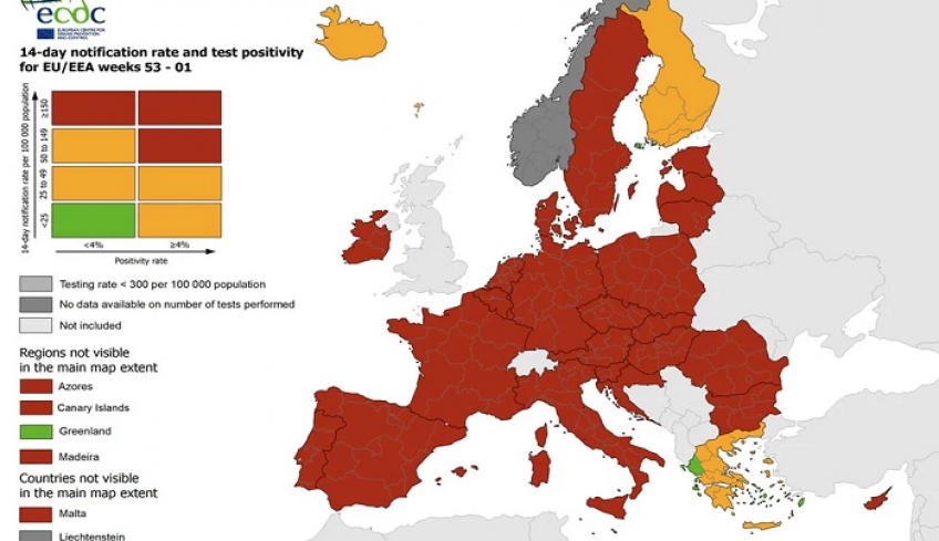 ECDC: Ήπειρος, Ιόνιο και νησιά του Αιγαίου οι μόνες πράσινες περιοχές στην Ευρώπη