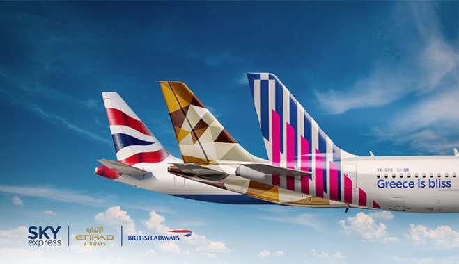 SKY express: στρατηγική συνεργασία με τις κορυφαίες αεροπορικές εταιρείες British Airways  και Etihad Airways
