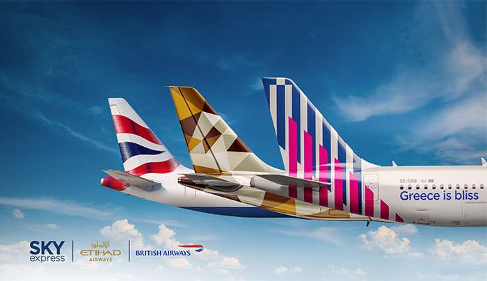 SKY express: στρατηγική συνεργασία με τις κορυφαίες αεροπορικές εταιρείες British Airways  και Etihad Airways